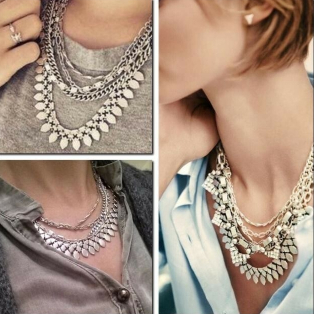 Stella & Dot Sutton Convertible Statement Silvertone Layered Rhinestone Necklace